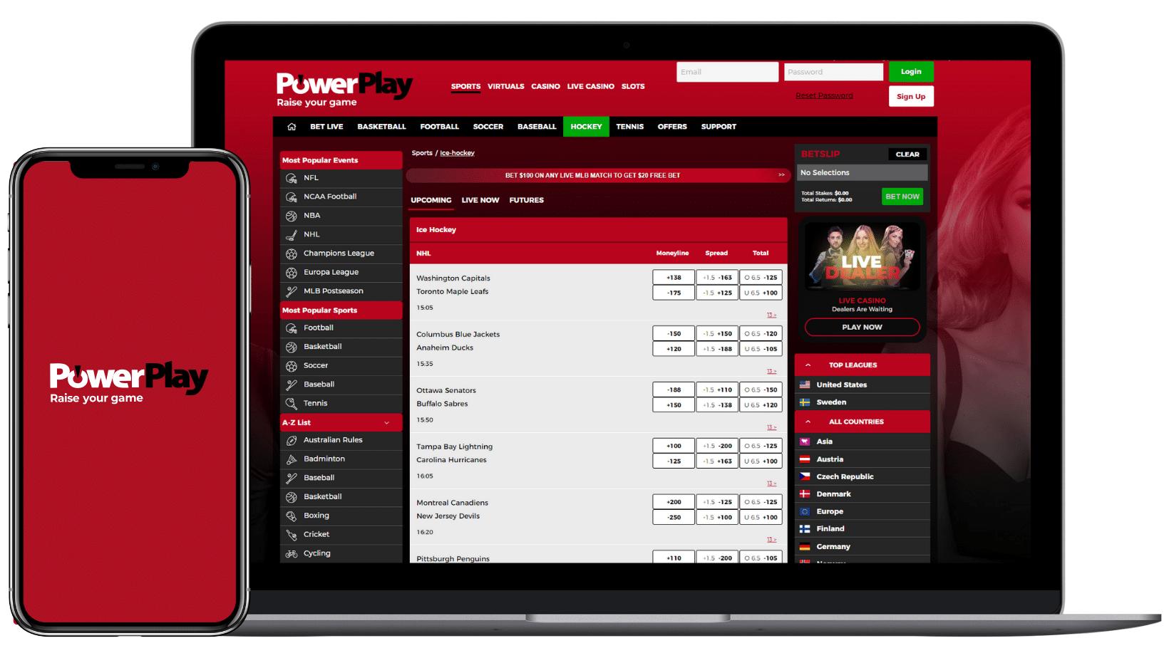 A screenshot of powerplay's user interface. Powerplay is one of the best sportbooks in canada.