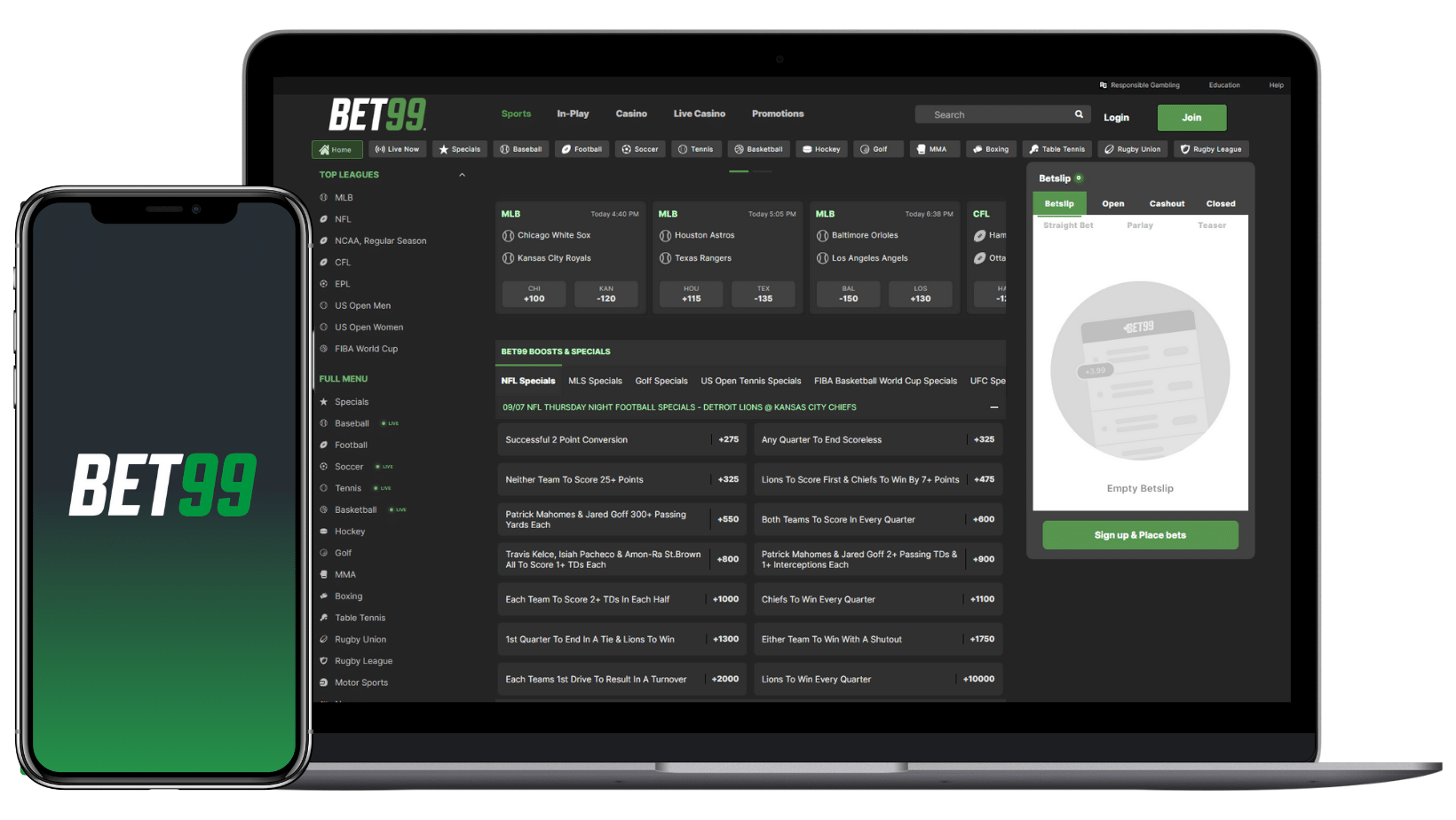 A screenshot of bet99's user interface. bet99 is one of the best sportbooks in canada.