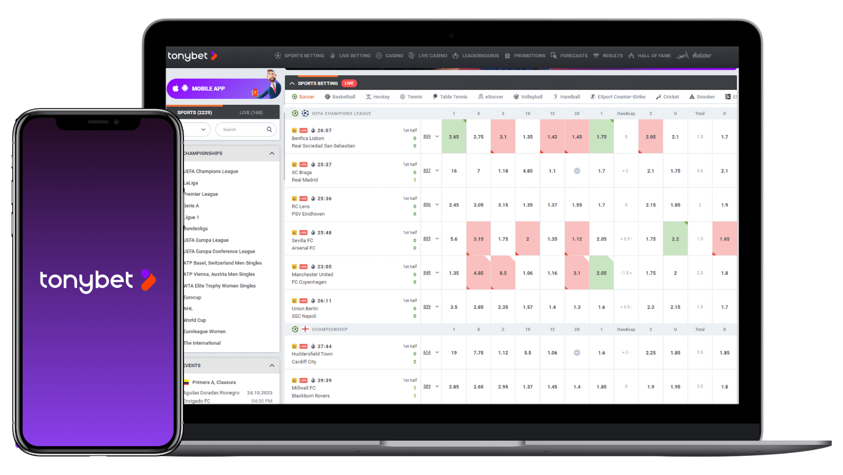 A screenshot of tonybet, a sportbooks in canada.