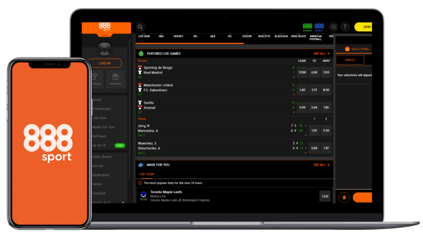 A screenshot of 888sport's user interface. 888sport is one of the best sportbooks in canada.