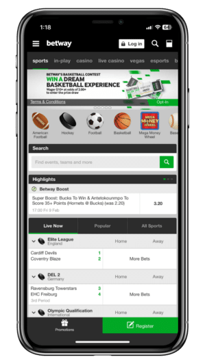 Betway mobile app view