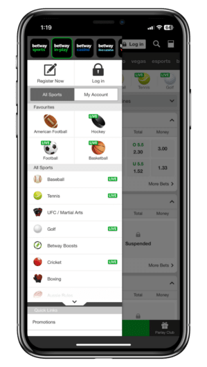Betway App mobile view