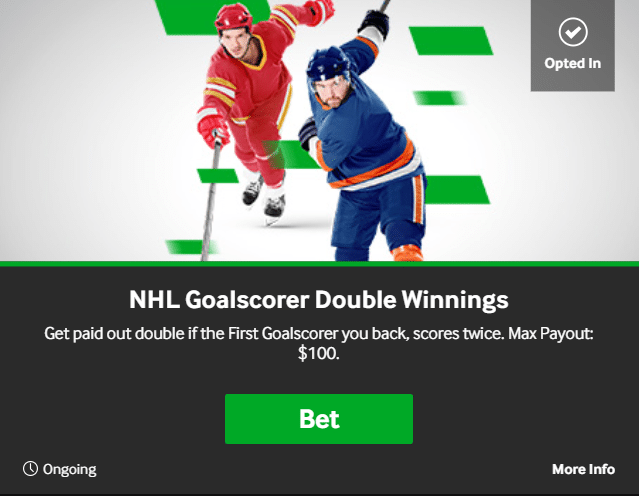 betway promotions offer: NHL goalscorer double winnings bonus