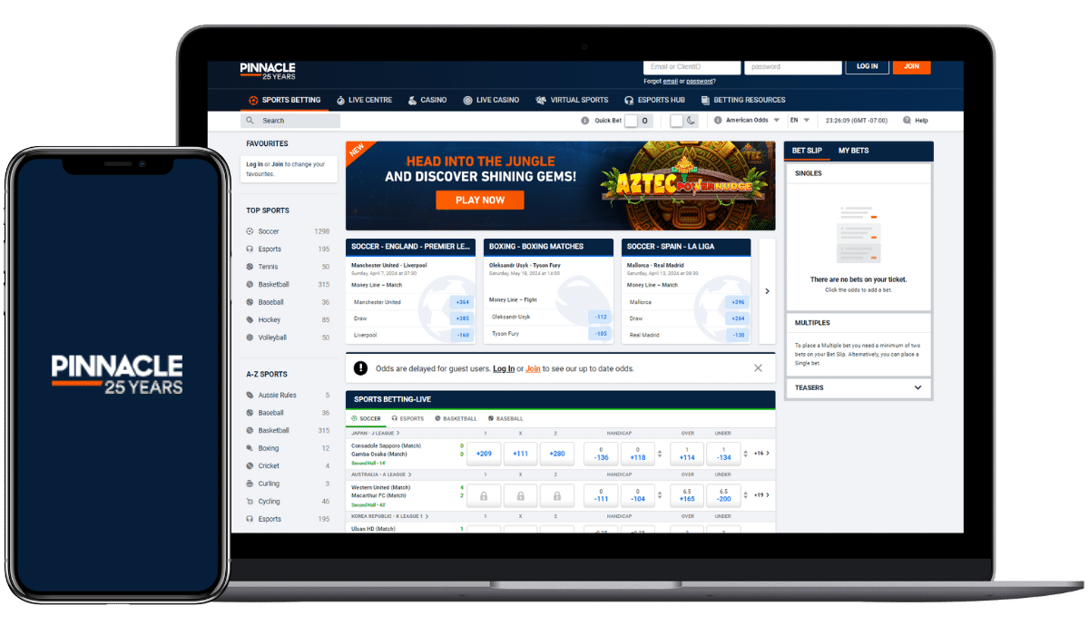 A screenshot of pinnacle's user interface. Pinnacle is one of the best sportbooks in canada.