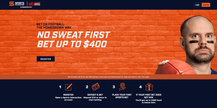 Screenshot of the sports interaction bonus code landing page.