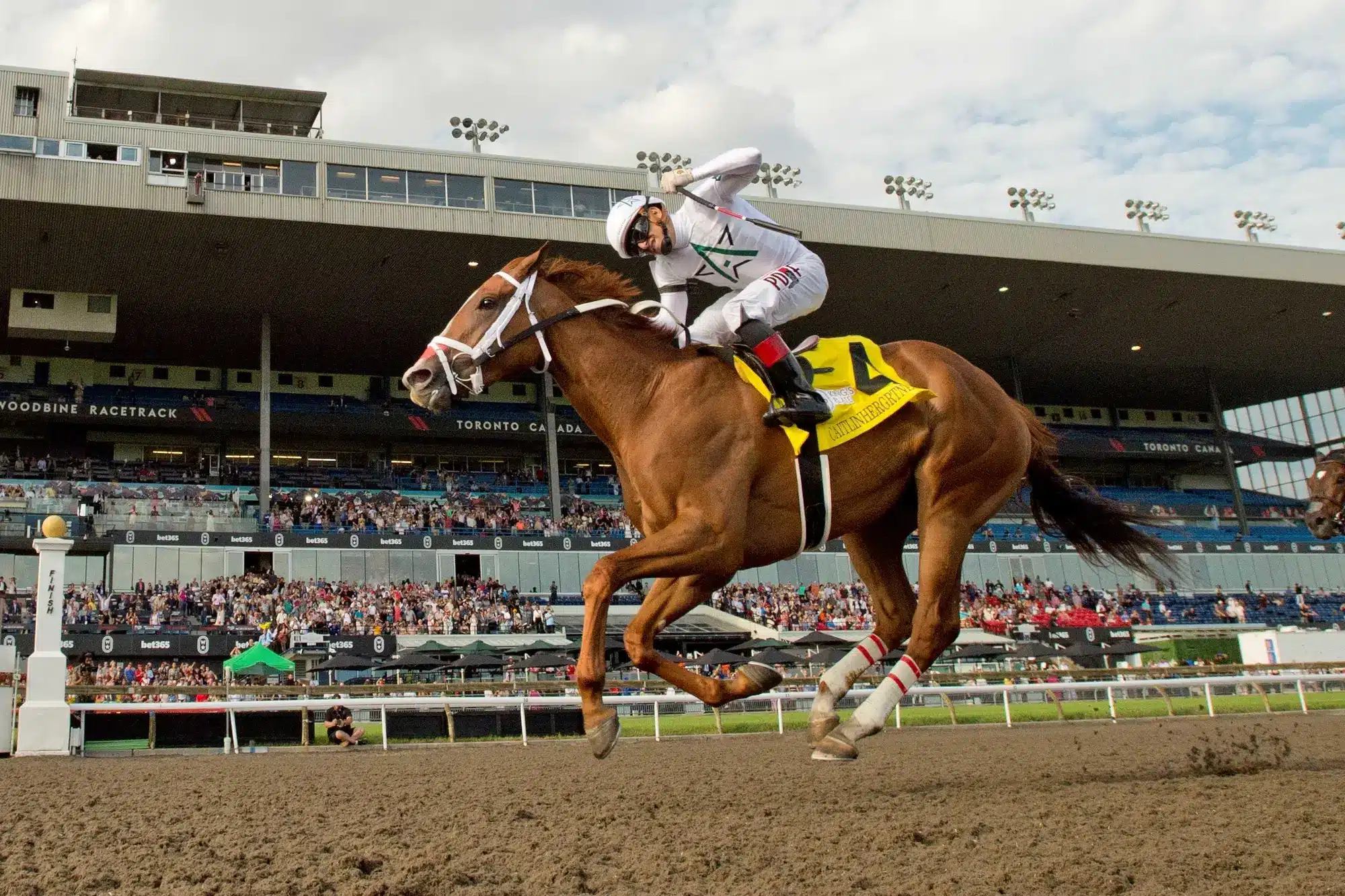 2024 winner Caitilinhergrtness, under jockey Rafael Hernandez, runs in the Kings Plate at Woodbine.