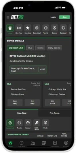 BET99 mobile appHome Screen