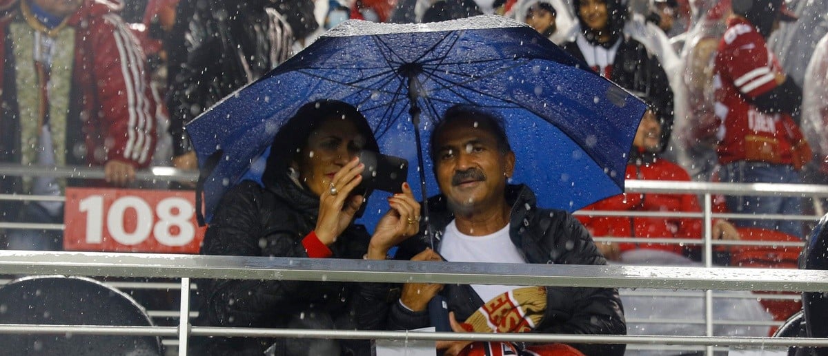 Fans watch the Colts and 49ers in the rain on Sunday, Oct. 24, 2021, at Levi's Stadium in Santa Clara, Calif. Indianapolis Colts Visit The San Francisco 49ers For Nfl Week 7 At Levi S Stadium In Santa Clara Calif Sunday Oct 24 2021